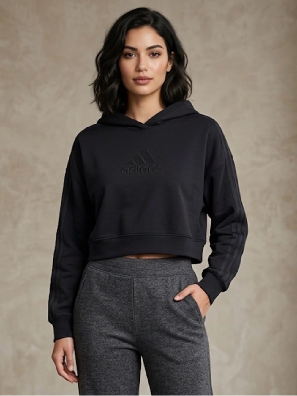 Adidas Women's Classic Black cropped Hoodie